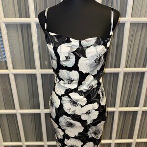 ASOS DESIGN Cami Cowl Neck Midi Dress B/W Floral Print Sz 8
